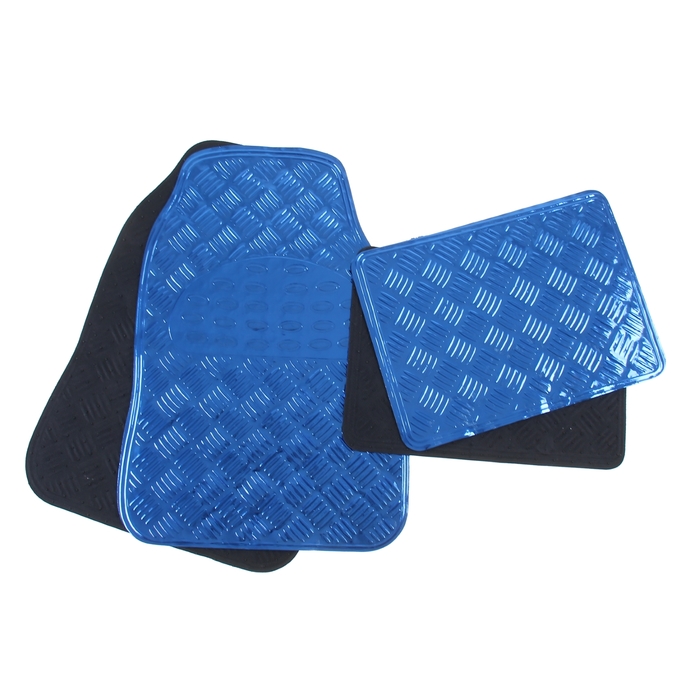 Набор ковриков для авто 4 шт, 64x43 и 45х33, глянец металлик синий