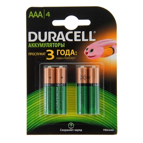 Аккумулятор Duracell, Ni-Mh, AAA, HR03-4BL, 1.2В, 750 мАч, блистер, 4 шт. 1018400