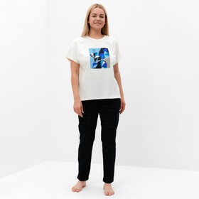 Комплект женский домашний (футболка/брюки), цвет белый/синий, размер 56