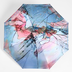 Зонт автоматический «Ветви», облегчённый, сатин, 3 сложения, 8 спиц, R = 51 см, цвет голубой