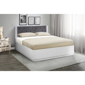 Кровать «Венеция 12.2», 1200×2000 мм, МДФ белый матовый, ткань велюр 032, ЛДСП белый