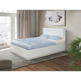 Кровать «Венеция 12.3», 1200×2000 мм, ЛДСП белый, МДФ ясень кремовый матовый, кожзам белый