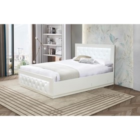 Кровать с ПМ «Венеция 13.1», 1200×2000 мм, ЛДСП белый, МДФ ясень кремовый, кожзам белый