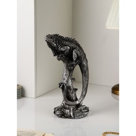Садовая фигура "Игуана", полистоун, 36 см, серебро, 1 сорт, Иран