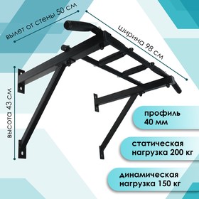Турник треххватный, крепеж к стене, цвет черный
