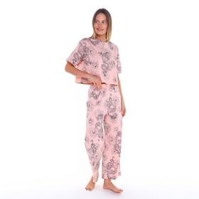 Комплект женский (футболка, бриджи), цвет пыльно розовый/драконы, размер 44 (S)