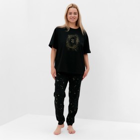 Комплект женский (футболка/брюки), цвет чёрный, размер 52