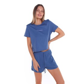 Комплект женский (футболка/шорты), цвет сине-серый, размер 48