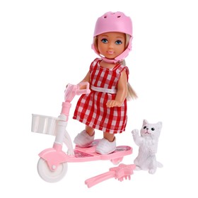 Кукла малышка Lyna на прогулке с самокатом, питомцем и аксессуарами, МИКС, в пакете