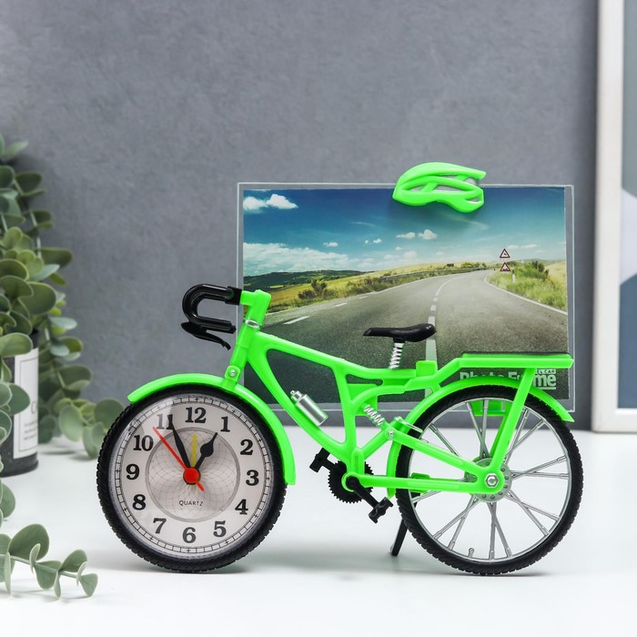 Фоторамка пластик с часами "Велосипед" МИКС 10х15 см, 5,6х21,5х18 см - фото 81063