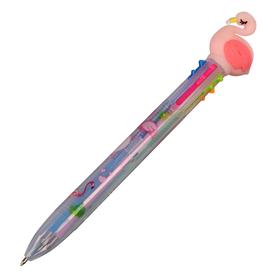 Ручка шариковая, автоматическая, 6-и цветная "Фламинго", розовая, в пакете, штрихкод на штуке