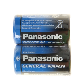 Батарейка солевая Panasonic General Purpose, C, R14-2S, 1.5В, спайка, 2 шт. 1035279