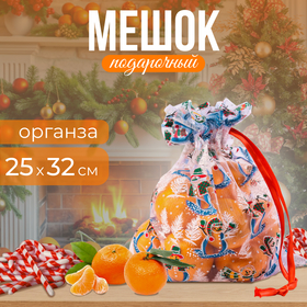 Мешок подарочный снеговики на лыжах 25*32 органза в Донецке
