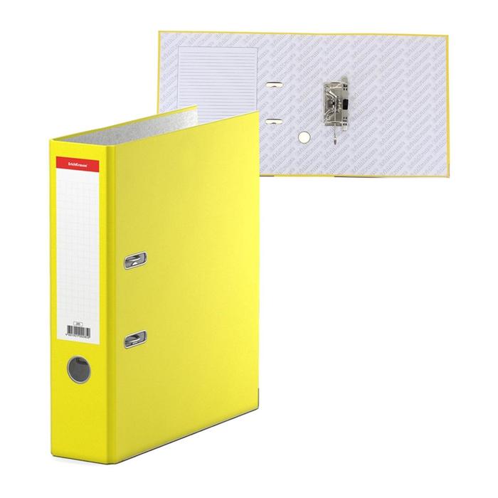 Папка-регистратор А4, 70 мм, «Стандарт», собранная, жёлтая, этикетка на корешке, металлический кант, картон 2 мм, вместимость 450 листов