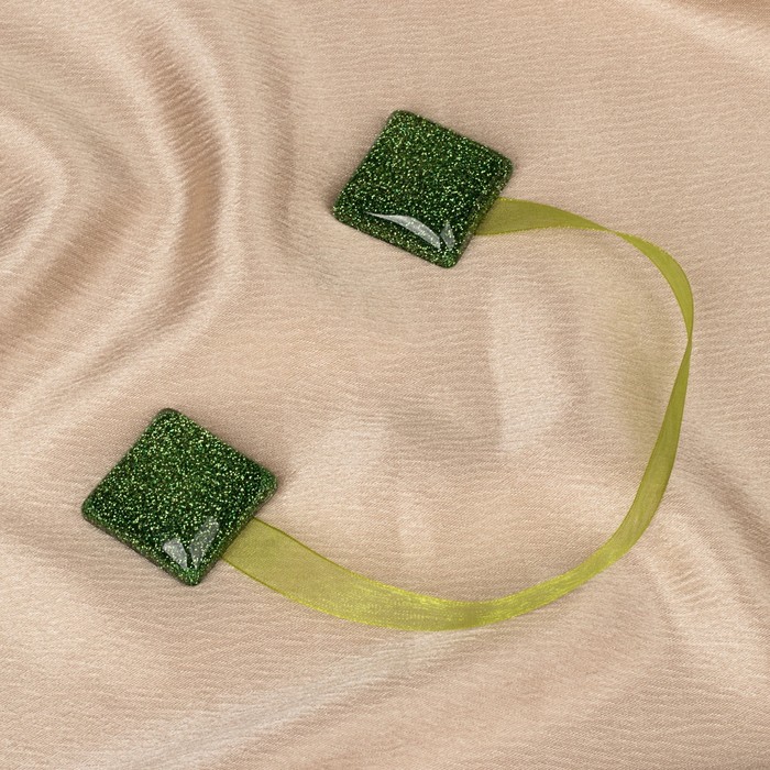 Подхват для штор «Квадрат блёстками», 3,5 × 3,5 см, цвет зелёный