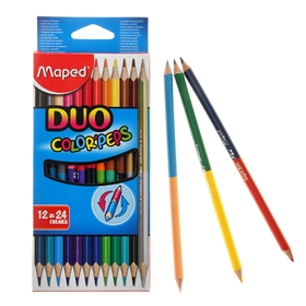 Карандаши двухцветные Maped Сolor Peps, трёхгранные, 24 цвета - 12 штук, европодвес