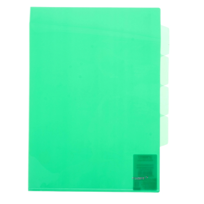 Папка-уголок A4, с тремя отделениями прозрачная зеленая 0,18мм