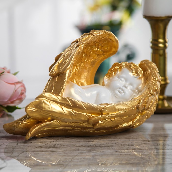 Сувенир "Ангел спящий", бело-золотистый, 13 см - фото 4183049