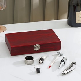 Набор для вина в кейсе, 5 предметов: пробка, воронка, штопор, кольцо, термометр