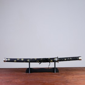 Сувенирное оружие «Катана на подставке», чёрные ножны с золотыми кругами, 70 см