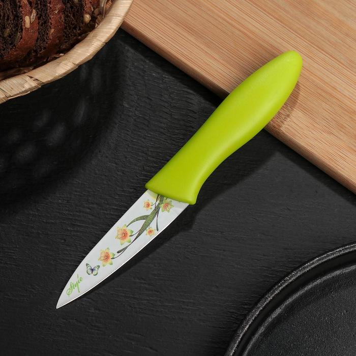 Нож с антиналипающим покрытием &quot;Нарцисс&quot; лезвие 8 см, зеленый цвет