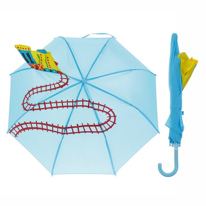 Зонт детский механический &quot;Паровозик&quot;, r=35см, с объёмной фигурой, цвет голубой