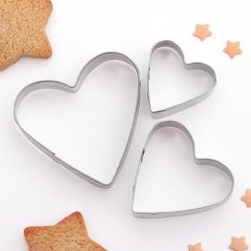 Набор форм для вырезания печенья «Сердечко», 3 шт, 6×6×1,8 см, цвет хромированный