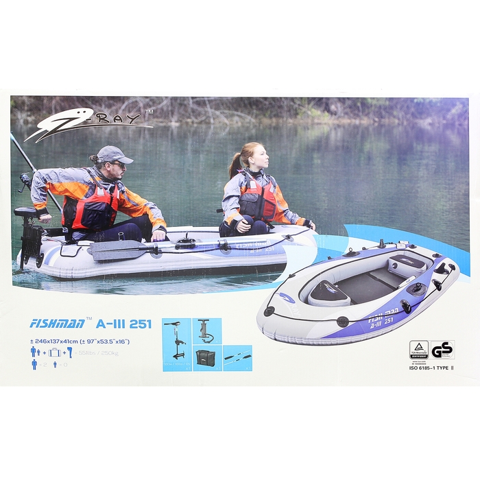 Лодка FISHMAN BOAT A-III 251, 2х-местная, 246х137х41 см, с комплектом (1 пара алюминиевых весел, сумка, насос)