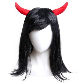 Карнавальный парик, с красными рогами, чёрные волосы, 130 г