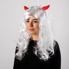 Carnival wig with red horns, color white, 130 g