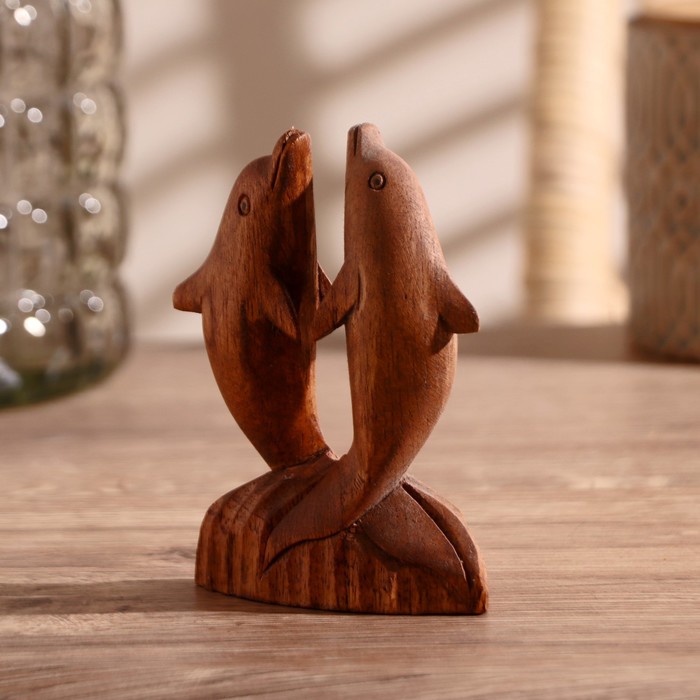 Сувенир дерево "Два дельфина" коричневый цвет 10х7х3 см - фото 797649191