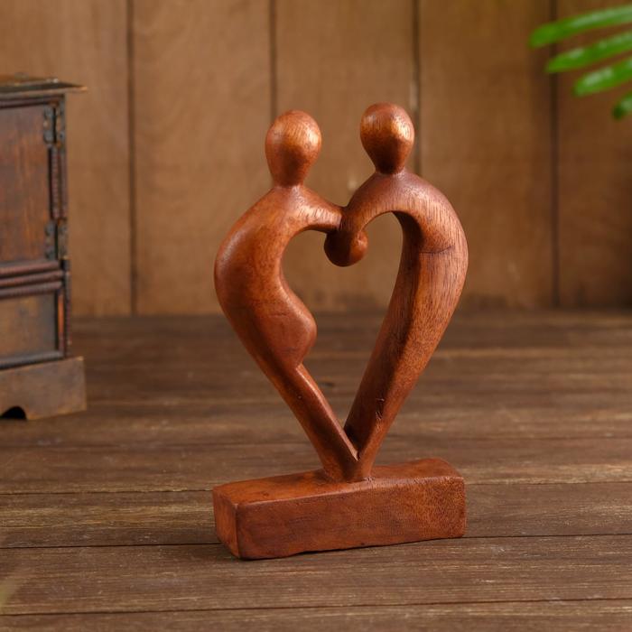 Сувенир дерево "Пара Сердце" коричневый цвет 20х10х3 см - фото 5112325