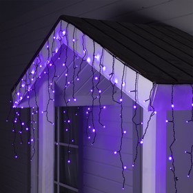 Гирлянда «Бахрома» 4 × 0.6 м, IP44, тёмная нить, 180 LED, свечение фиолетовое, 8 режимов, 220 В