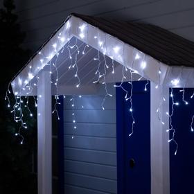 Гирлянда "Бахрома" 3 х 0.6 м , IP44, УМС, прозрачная нить, 160 LED, свечение белое, 220 В