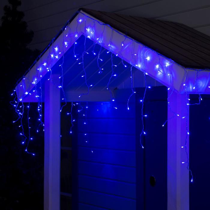 Гирлянда «Бахрома» 3 × 0.6 м, IP44, УМС, прозрачная нить, 160 LED, свечение синее, 220 В - фото 8266866