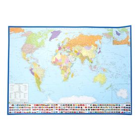 Карта мира политическая, с флагами. Крым в составе РФ. Карта на картоне с ламинацией