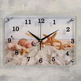 Часы настенные, серия: Море, "Морские звезды и ракушки на песке", 25х35  см, микс