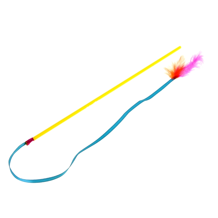 Дразнилка-удочка с пером, 39 см, микс цветов