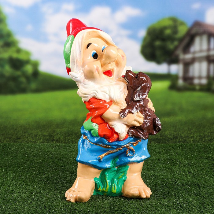 Садовая фигура "Гном с собакой", разноцветная, 46 см, микс - фото 4256082