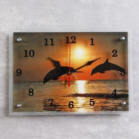 Часы настенные, серия: Море, "Дельфины на закате", 25х35  см, микс