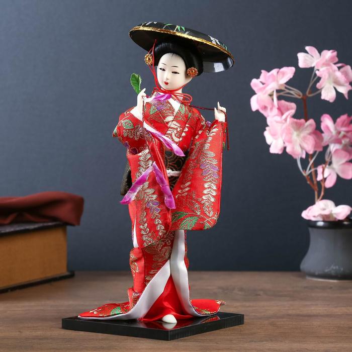 Кукла коллекционная "Японка с цветочной ветвью и в шляпе" 30 см - фото 211515