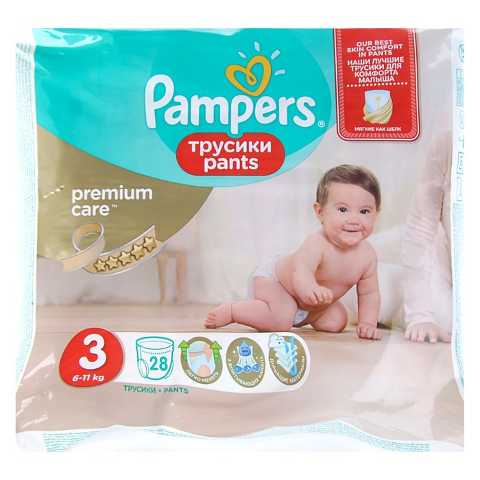 Подгузники-трусики «Pampers» Premium Care, Midi, 6-11 кг, 28 шт/уп