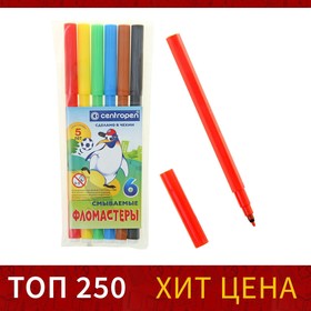 Фломастеры 6 цветов Centropen Пингвины 7790/06, линия 1.0 мм, пластиковый конверт