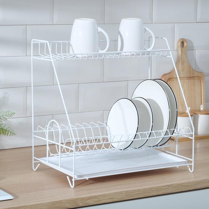 Сушилка для посуды с поддоном 2-х ярусная, 24×40×38 см, цвет белый