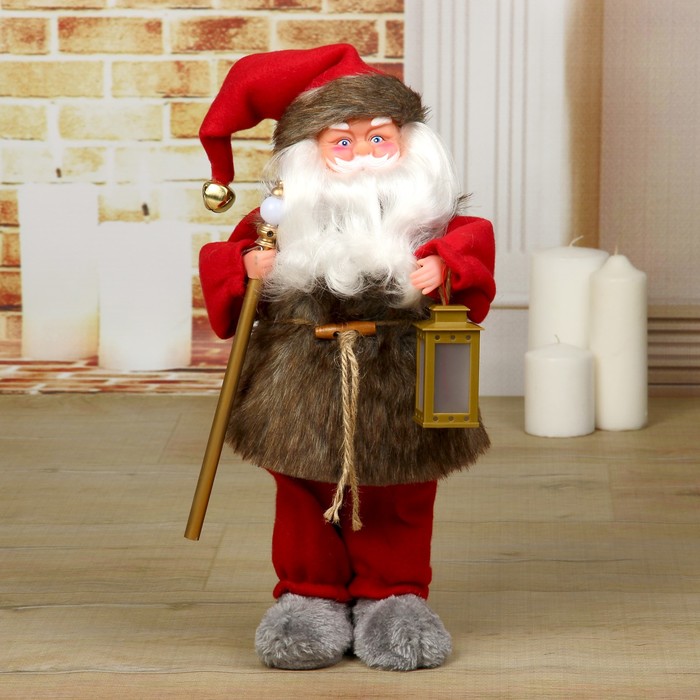 Дед Мороз "Телогрейка, с фонарём" с подсветкой, двигается, 38 см - фото 8683700