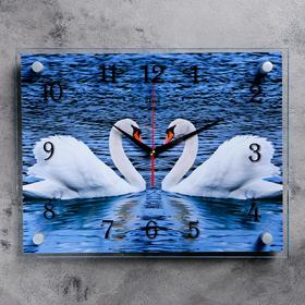 Часы настенные, серия: Животный мир, "Пара лебедей", плавный ход, 30 х 40 см