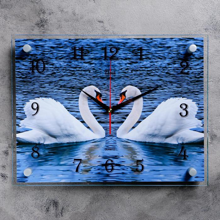 Часы настенные, серия: Животный мир, "Пара лебедей", 30х40  см, микс - фото 1419111