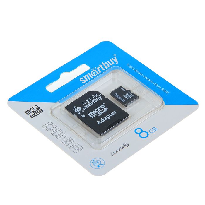 Карта памяти microSDHC Smartbuy 8GB, class 10 + адаптер