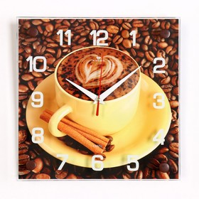 Часы настенные, серия: Кухня, "Кофе с корицей", 25х25  см, микс
