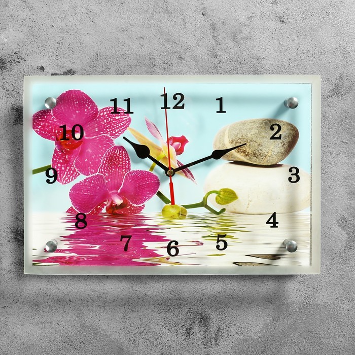 Часы настенные, серия: Цветы, "Сиреневые орхидеи и камни", 20х30  см, микс - фото 106946
